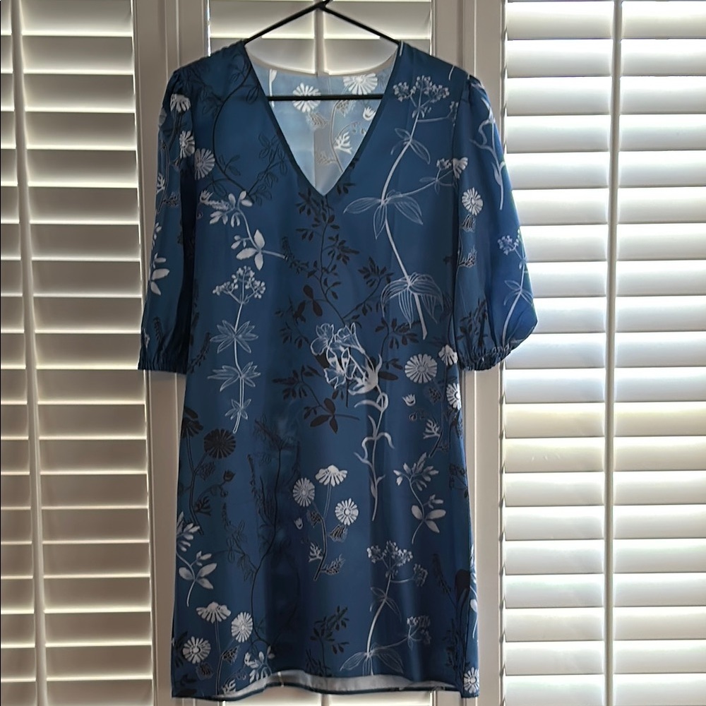 Floral Blue V-Neck Dress